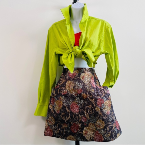 Stunning Club Monaco Metallic Floral Print A Line Skirt with Pockets Size 4 - Picture 1 of 13